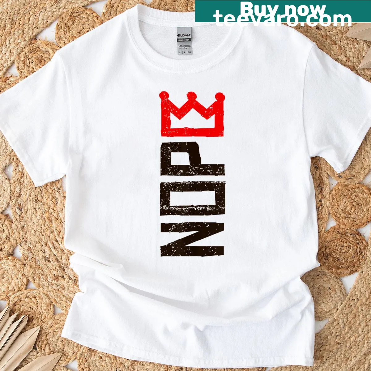 Vertical t-shirt with the phrase 'Nope No Kings' printed boldly. — on a men's t-shirt