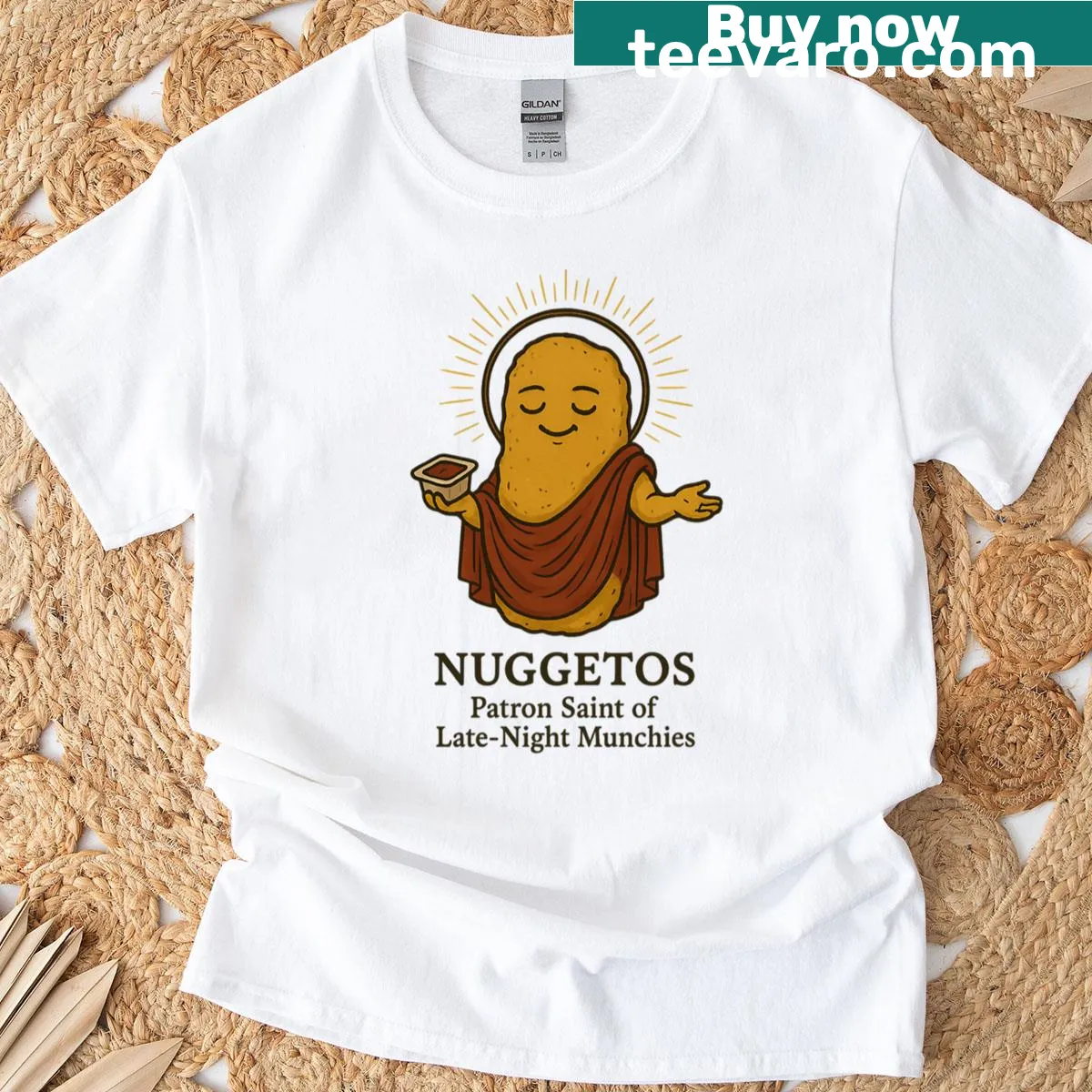 Cartoon t-shirt depicting snack-themed characters in a fun design. — on a men's t-shirt