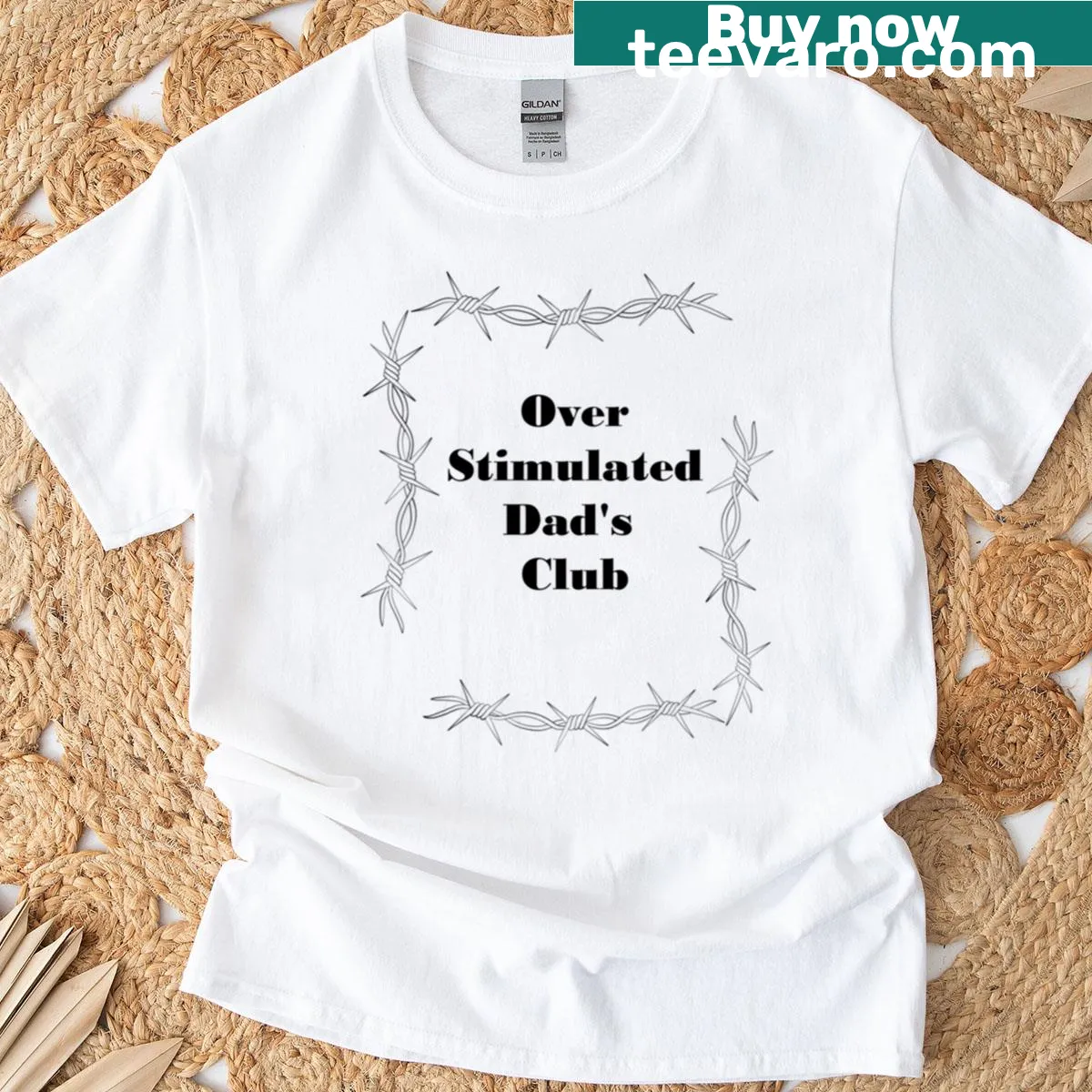 Humorous T-shirt with 'Over Stimulated Dads Club' text design. — on a men's t-shirt