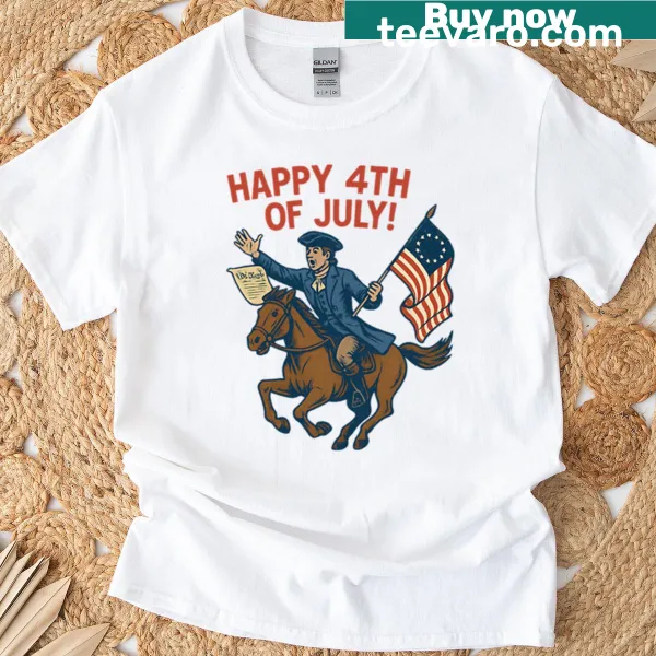 T-shirt featuring Paul Revere's midnight ride illustration for July 4th