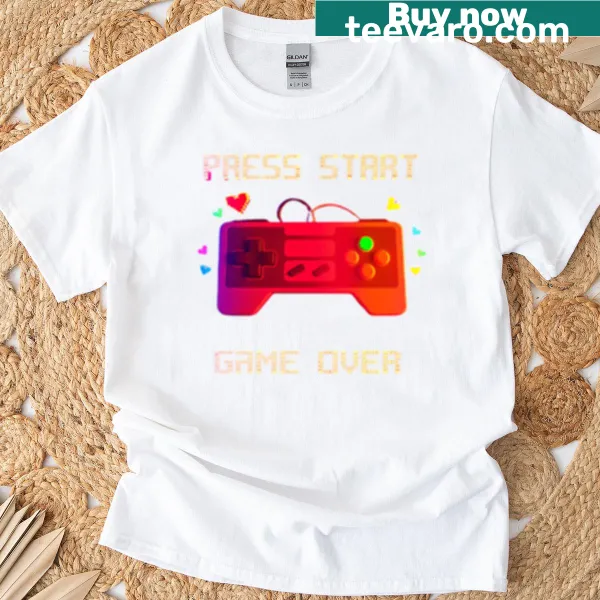 Retro pixelated graphic design on a gaming t-shirt