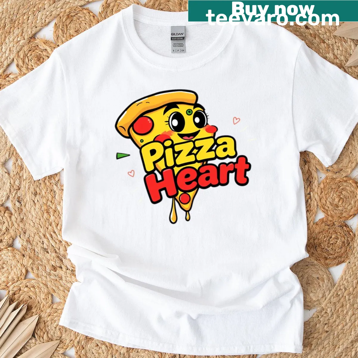 Nostalgic pizza-themed T-shirt with playful imagery — on a men's t-shirt