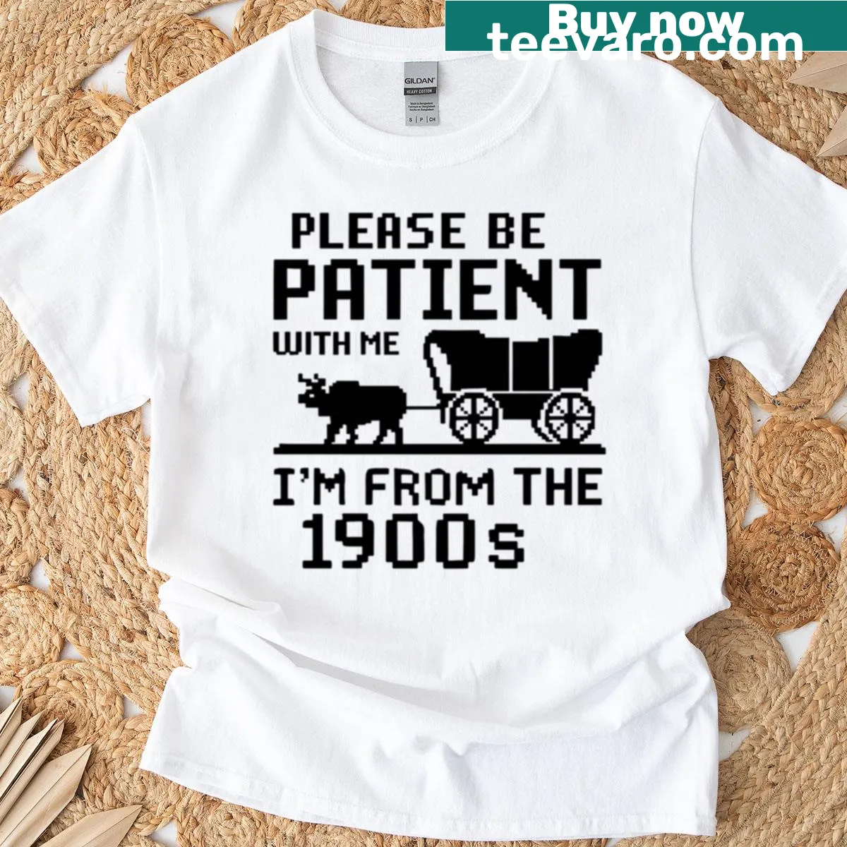 Nostalgic T-shirt with 1900s humor graphic — on a men's t-shirt