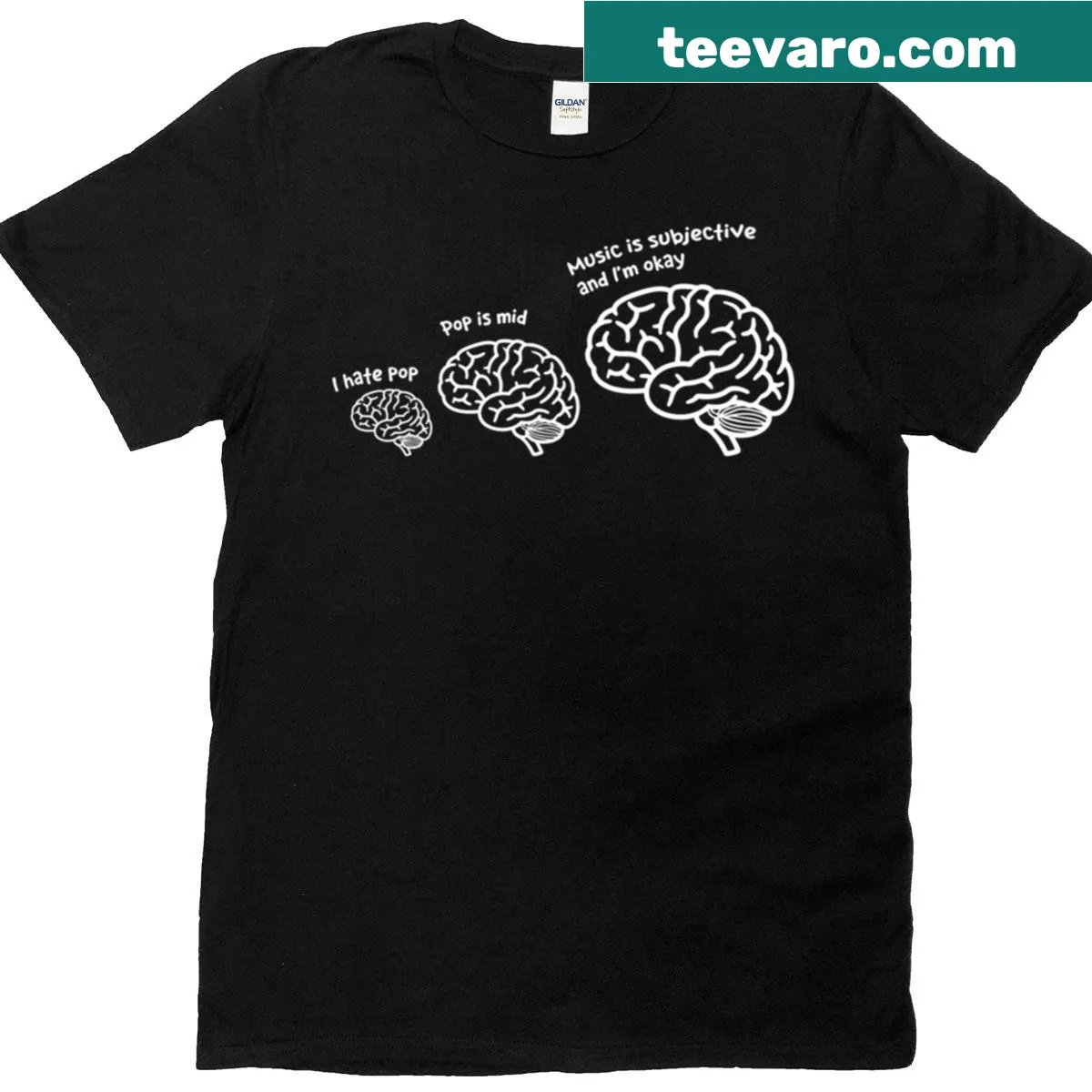 Humorous graphic illustrating the evolution of music taste on a T-shirt — on a men's t-shirt