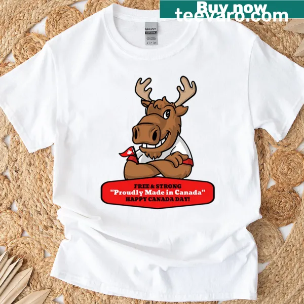 T-shirt with the phrase 'Proudly Made In Canada' in bold letters.