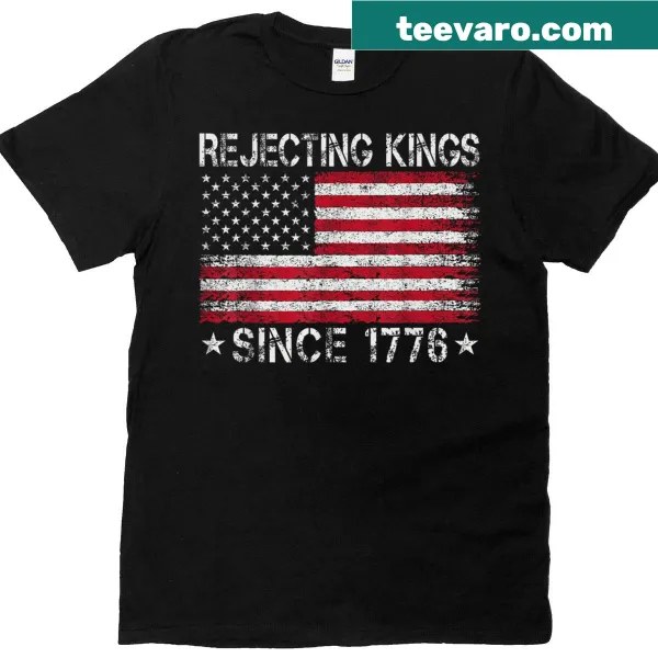 Vintage distressed tee with 'Rejecting Kings Since 1776' and numbers