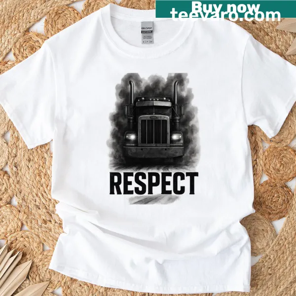 Illustration of a Peterbilt truck with 'Respect The Rig' text on a t-shirt.