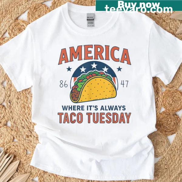 T-shirt featuring a fun Taco Tuesday design with patriotic elements