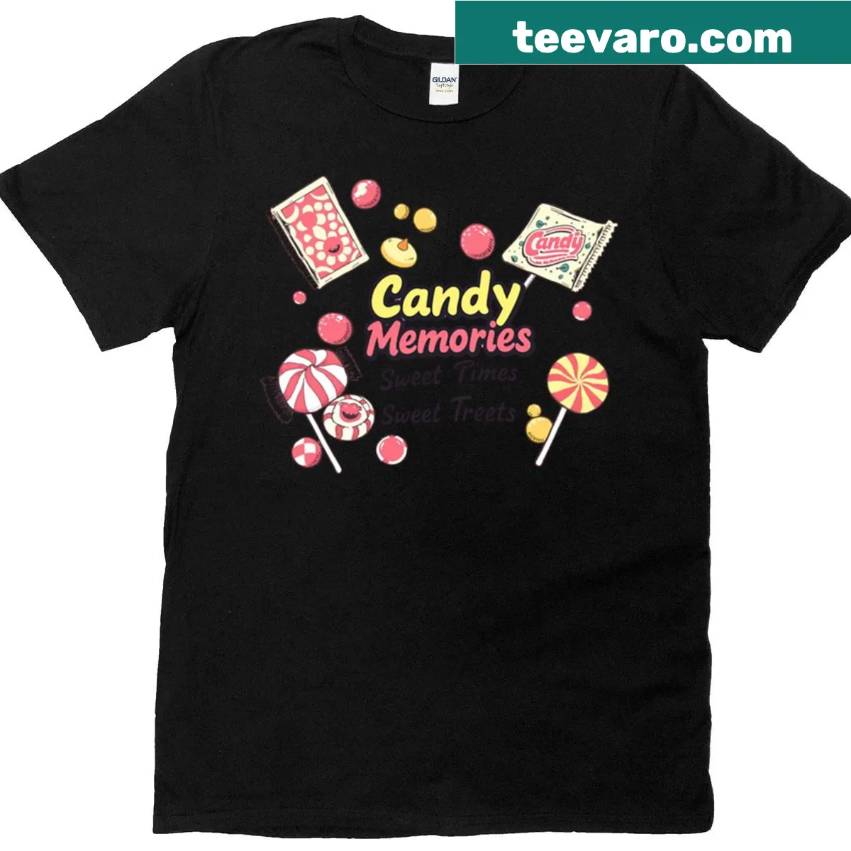 T-shirt with nostalgic candy graphics and retro design — on a men's t-shirt