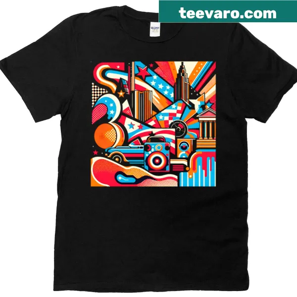 Pop art T-shirt featuring retro city inspired typography
