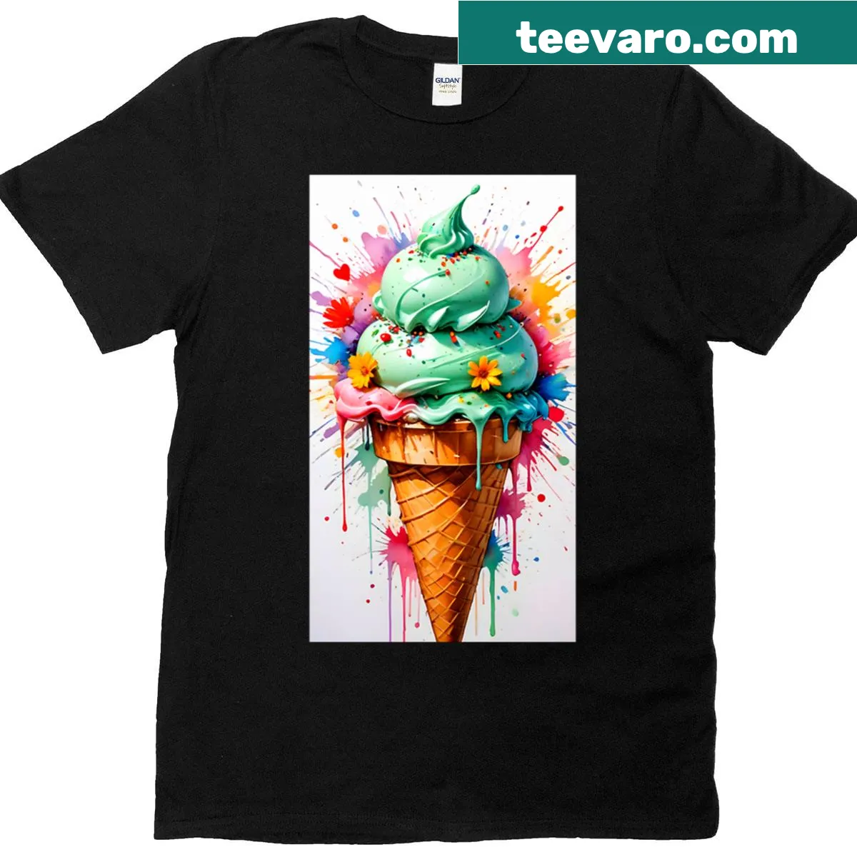 T-shirt featuring a fun retro ice cream graphic — on a men's t-shirt