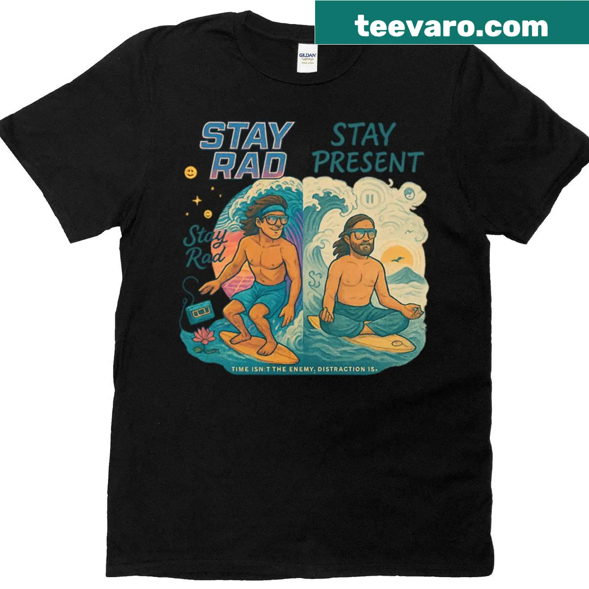 Inspirational typography t-shirt with 'Ride The Wave Master The Moment' — on a men's t-shirt