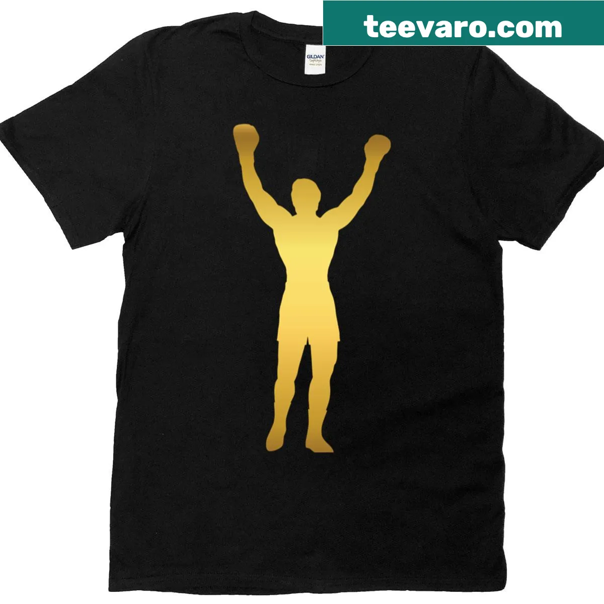 T-shirt featuring a Rocky Balboa golden shadow graphic — on a men's t-shirt