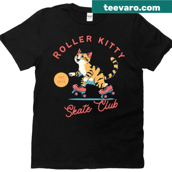 Cartoon cat on roller skates graphic t-shirt