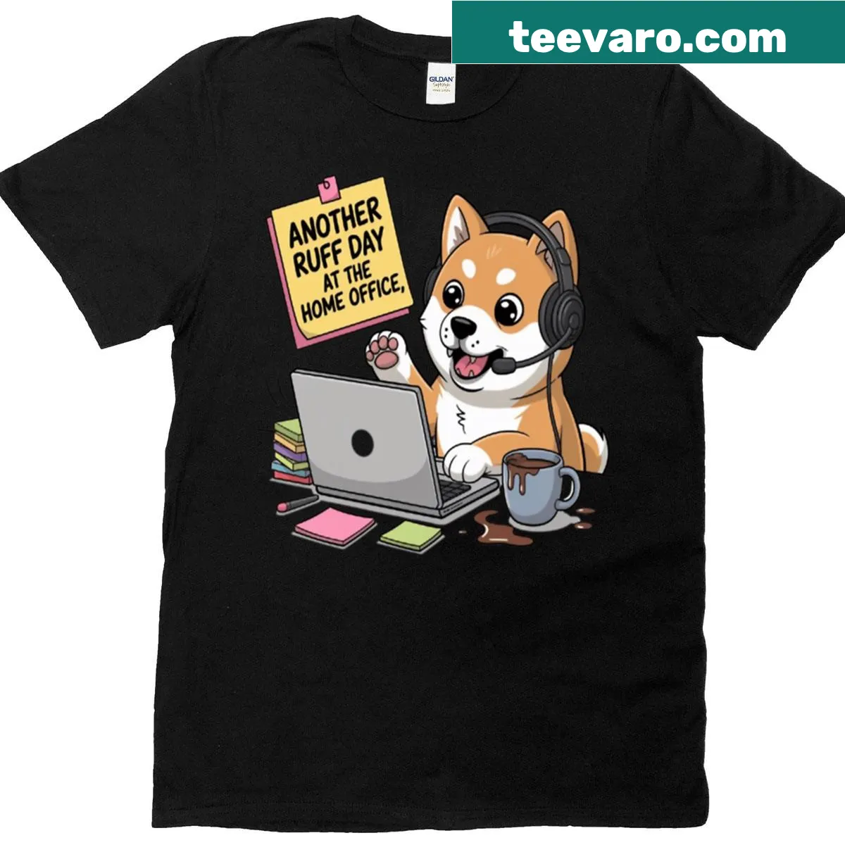 Funny cartoon dog design for home office t-shirt — on a men's t-shirt