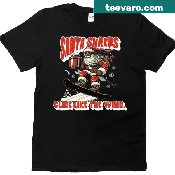 Illustrative t-shirt with 'Santa Shreds Glide Like The Wind'