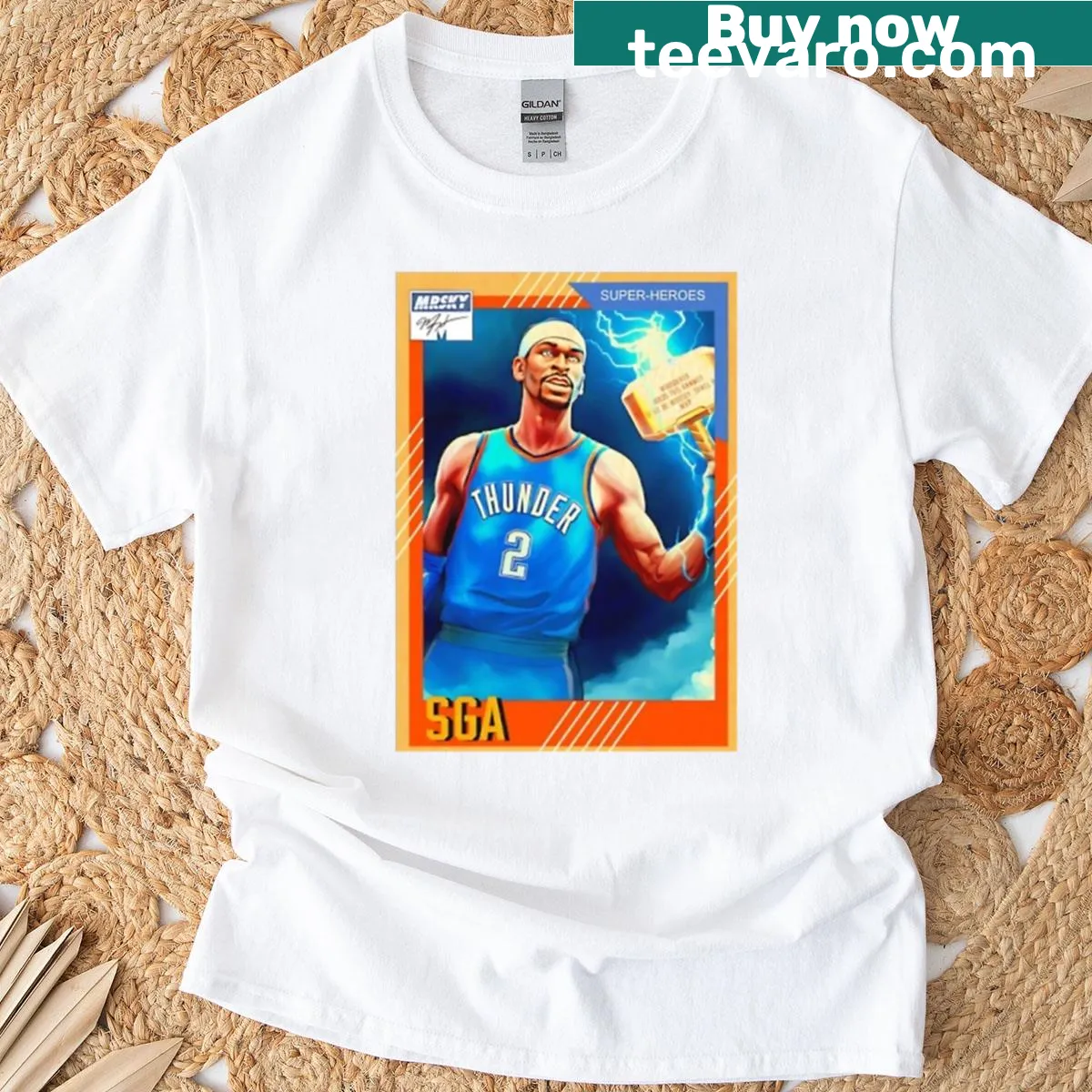 T-shirt featuring the SGA Thunder Super Heroes graphic — on a men's t-shirt