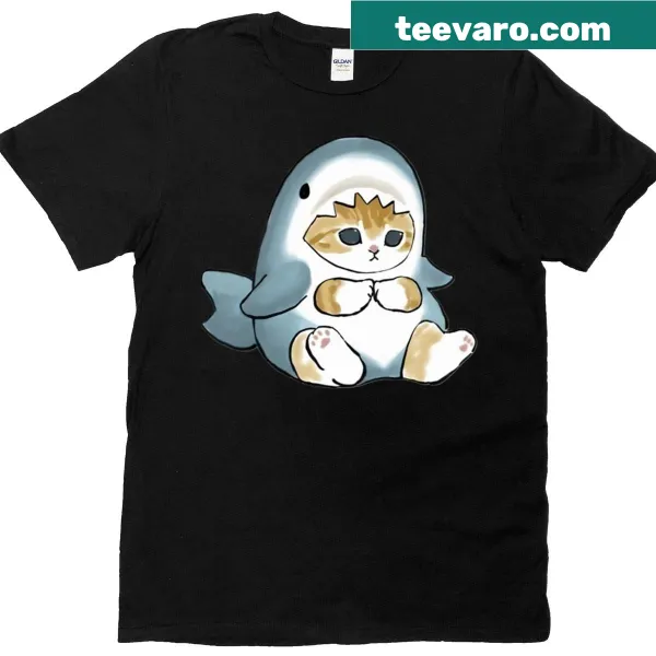 T-shirt featuring a chonky cat in a shark costume