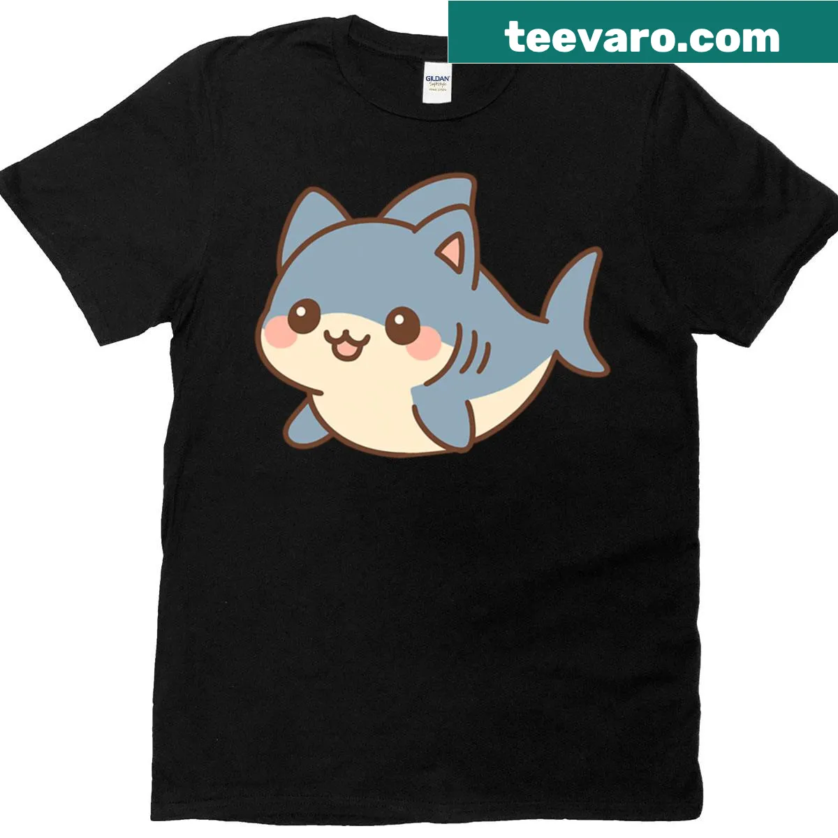 Cartoon graphic of a creature combining shark and cat on T-shirt — on a men's t-shirt