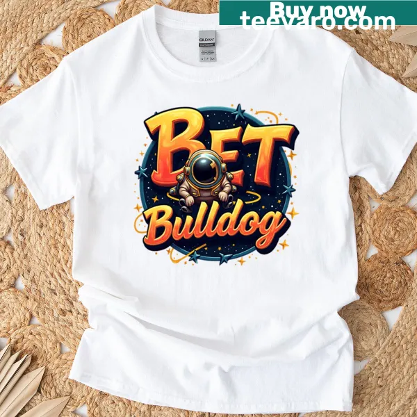 T-shirt featuring a bulldog astronaut in space