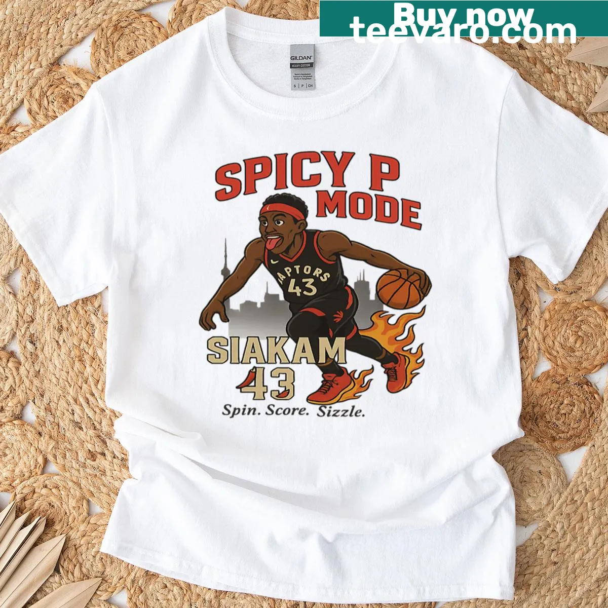 Oversized T-shirt featuring an illustration of Pascal Siakam, the 'Spicy P.' — on a men's t-shirt
