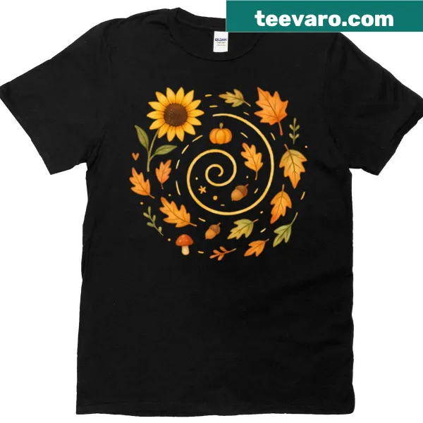 Spiral pattern inspired by autumn leaves graphic T-shirt.