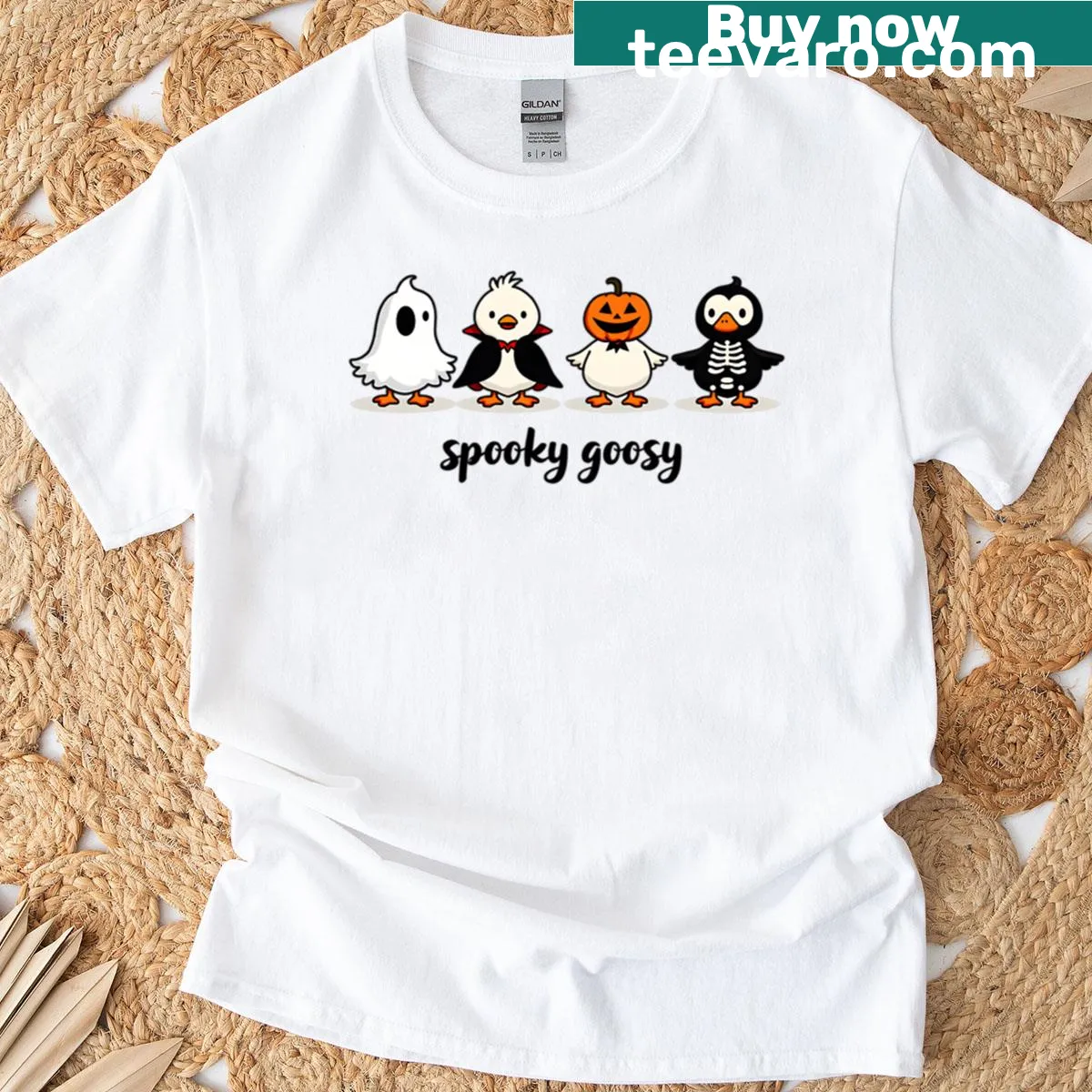 Cartoon spooky goose design for Halloween on t-shirt — on a men's t-shirt