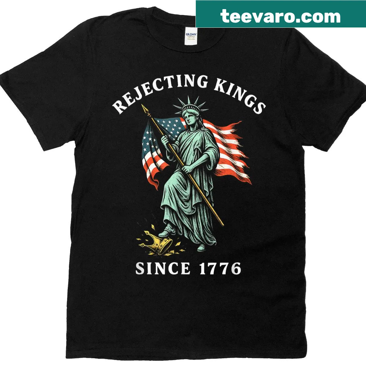 Statue of Liberty graphic with patriotic text T-shirt — on a men's t-shirt