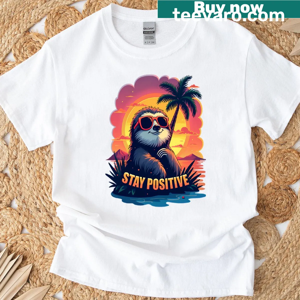 Inspirational Stay Positive graphic on t-shirt — on a men's t-shirt