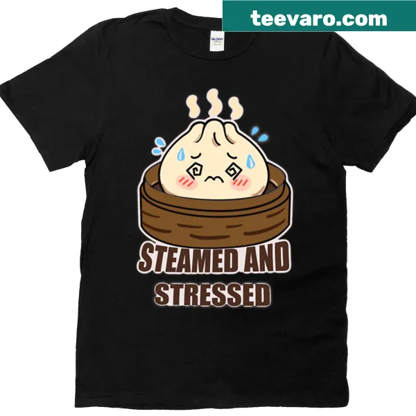 Kawaii dumpling graphic T-shirt expressing panic.