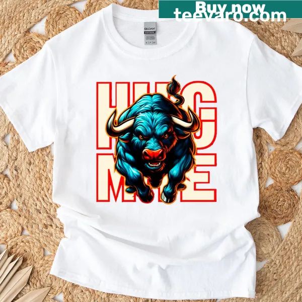 Street art style T-shirt featuring playful bull graphic and slogan