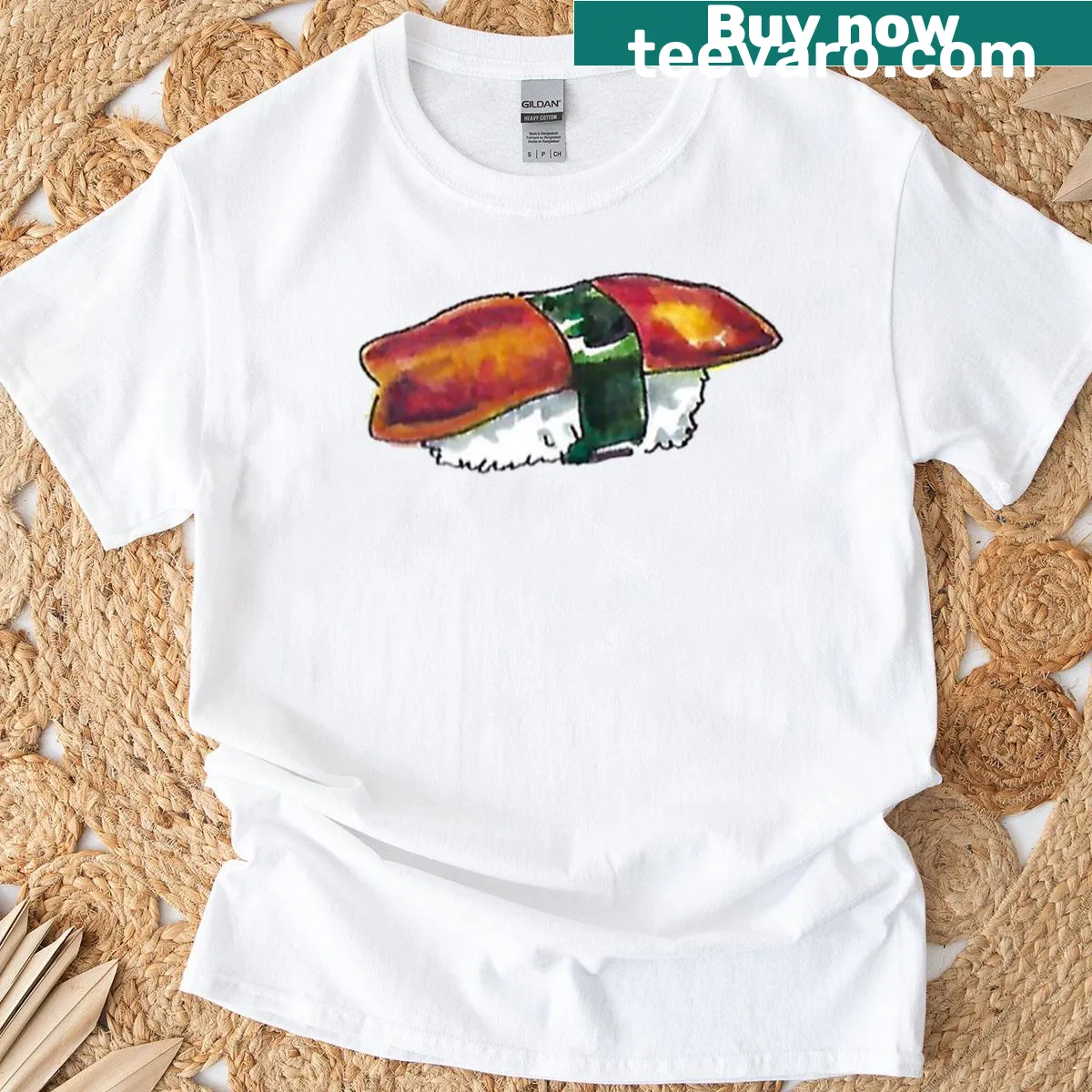 Humorous sushi-themed graphic T-shirt — on a men's t-shirt