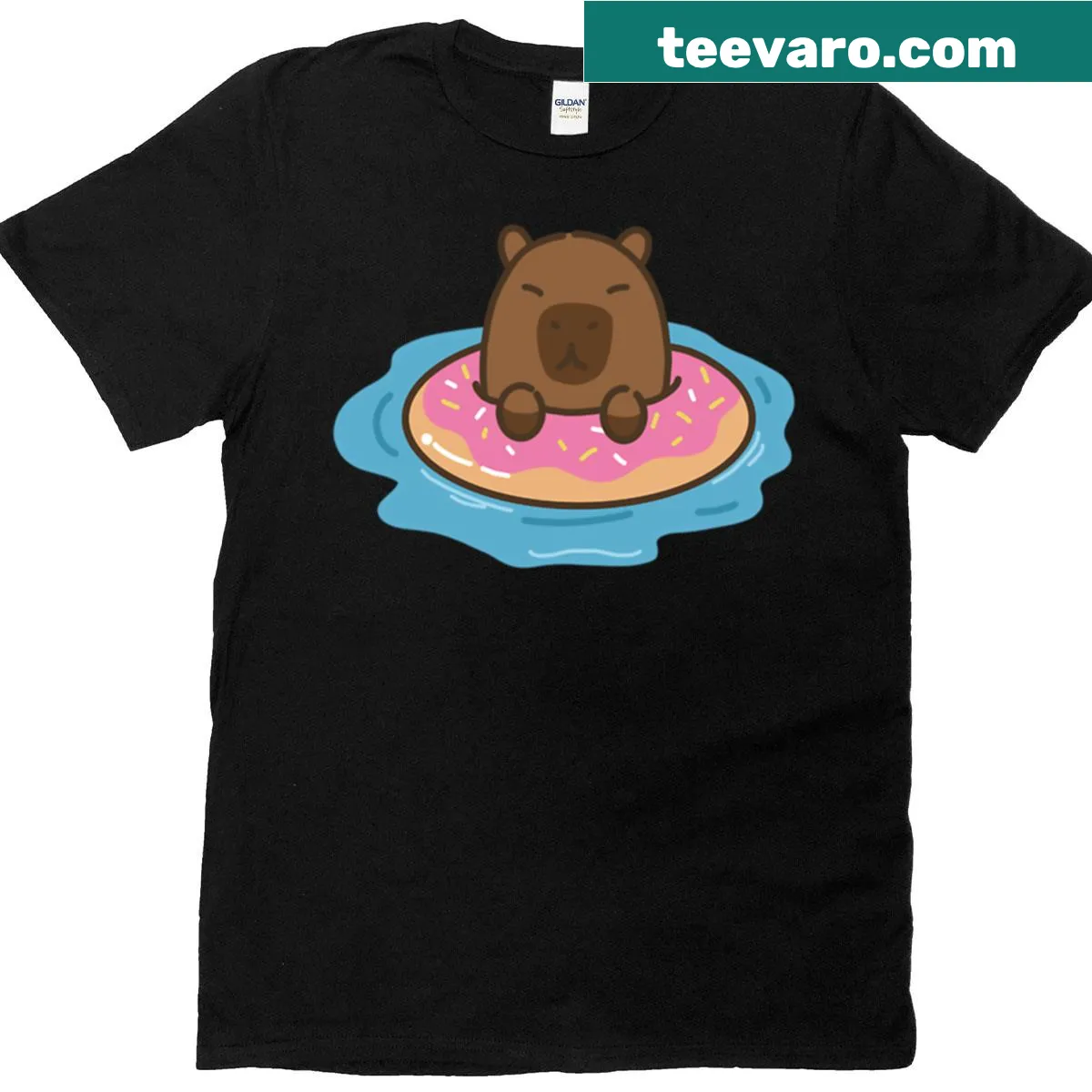Illustration of a swimming capybara on a T-shirt — on a men's t-shirt