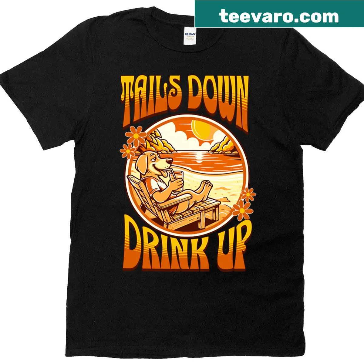 Retro T-shirt with playful dog beach vibes and slogan — on a men's t-shirt