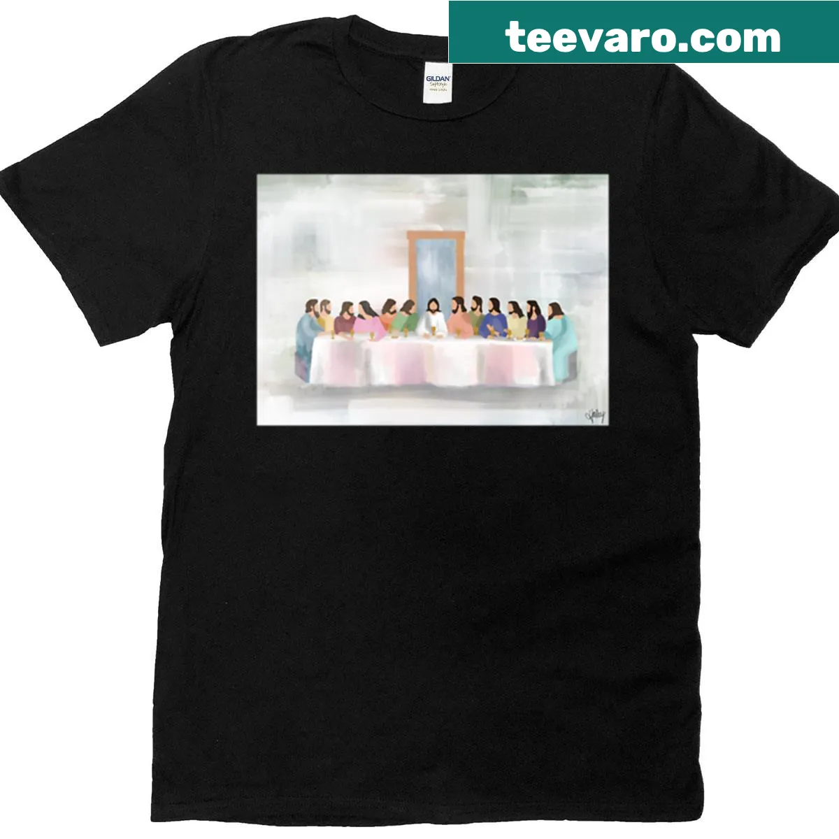 Typographic reinterpretation of The Last Supper on a T-shirt — on a men's t-shirt