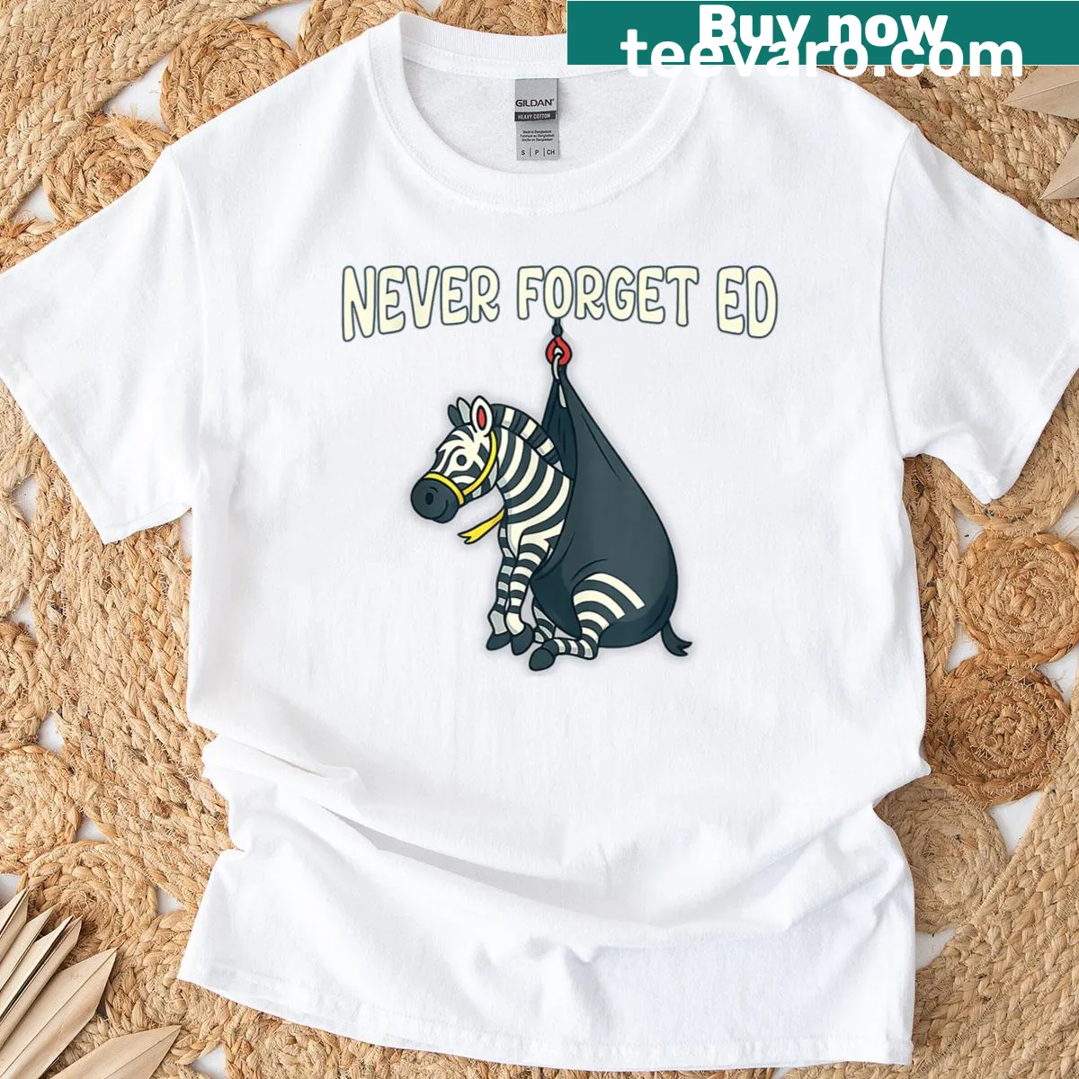Whimsical t-shirt featuring Ed the zebra illustration — on a men's t-shirt