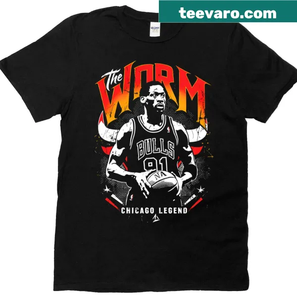 Illustration of Dennis Rodman in action on a tribute t-shirt