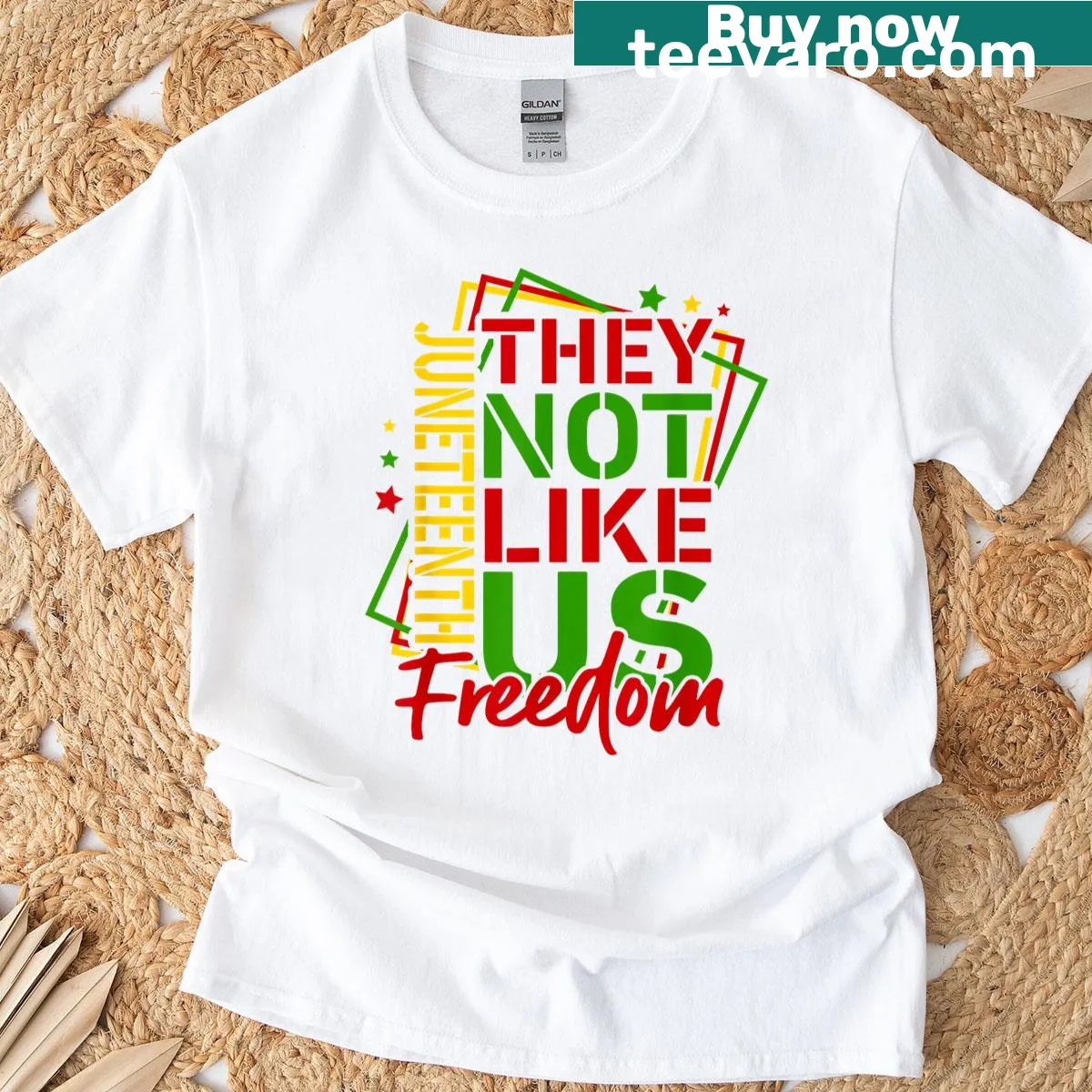 Graphic design celebrating Black freedom on Juneteenth T-shirt — on a men's t-shirt
