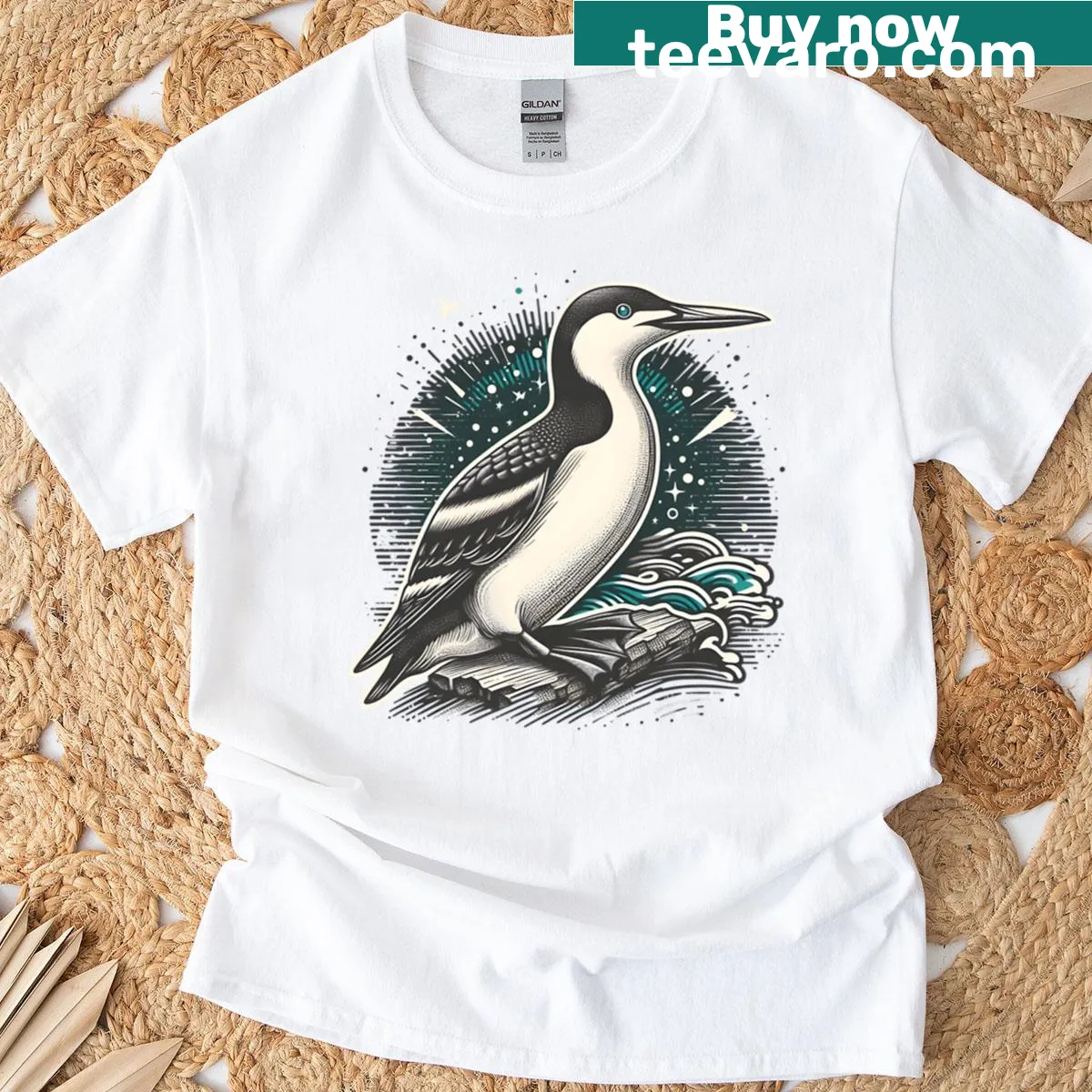 Illustration of a Thick-billed Murre on a T-shirt — on a men's t-shirt