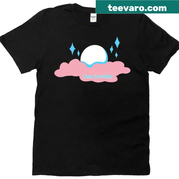 Illustrated t-shirt with 'Trans Lives Matter' text, moon, and clouds