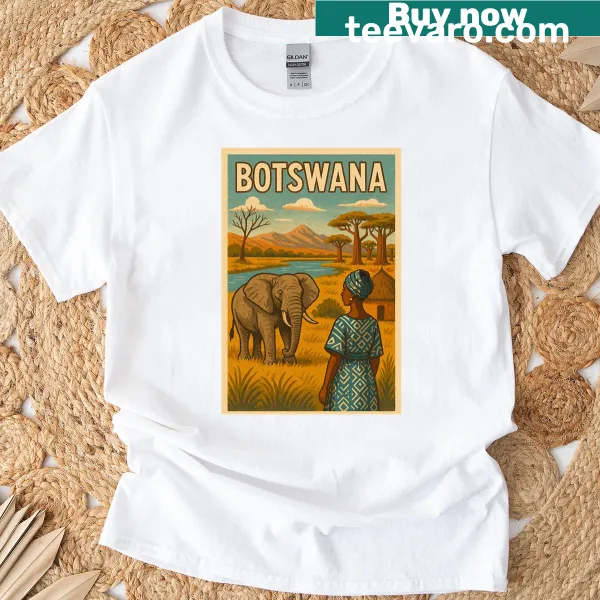 Vintage Botswana T-shirt featuring a stylized Okavango Delta graphic
