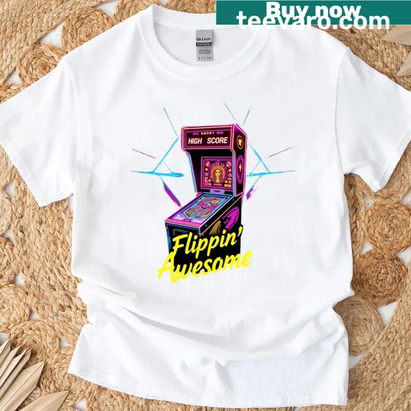 Vintage t-shirt featuring a classic pinball machine design