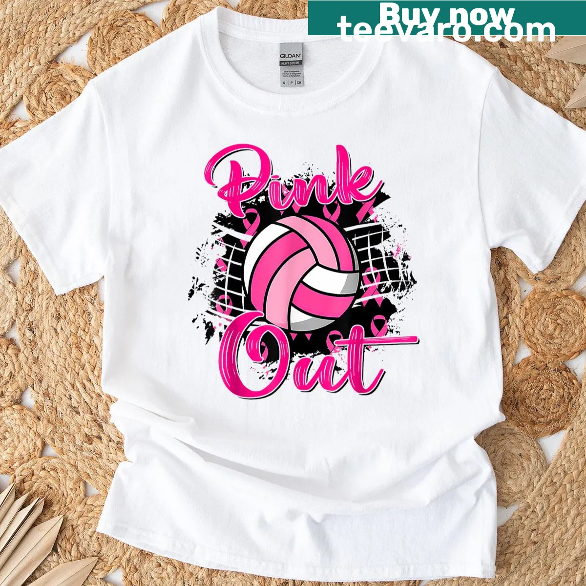 Vintage Volleyball T-shirt supporting Breast Cancer Awareness — on a men's t-shirt