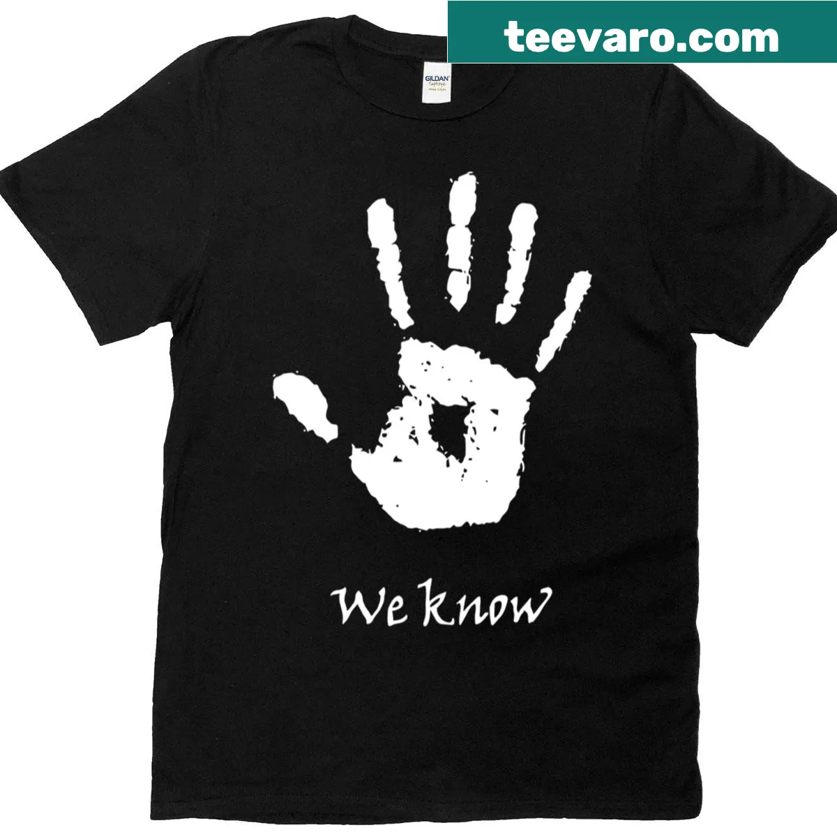 Playful T-shirt with 'We Know White' text design. — on a men's t-shirt