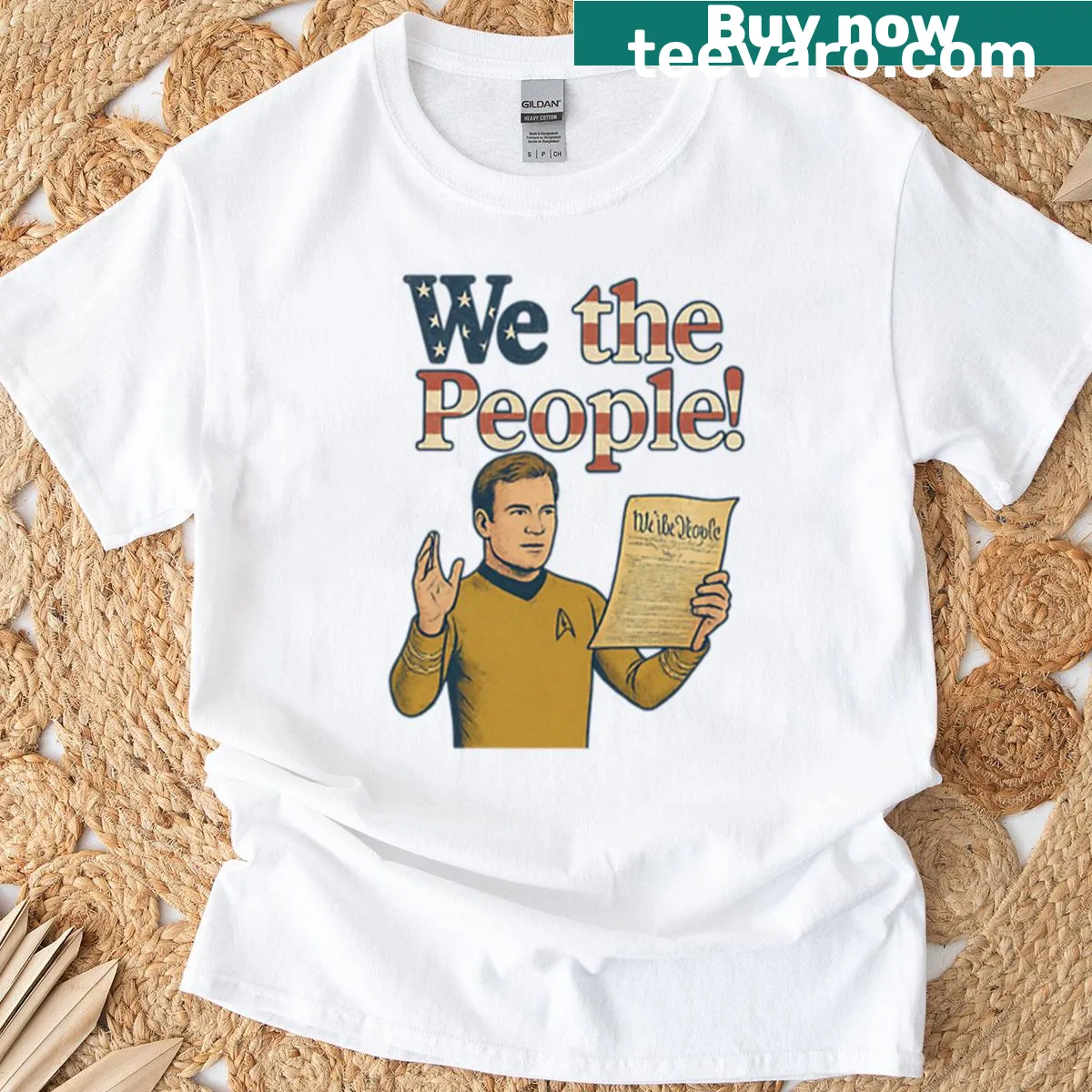T-shirt featuring 'We The People' with a space exploration theme — on a men's t-shirt