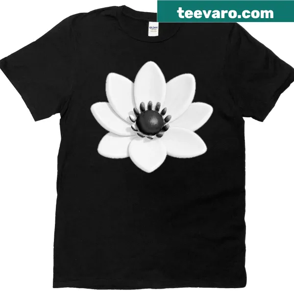 T-shirt featuring a 3D illustration of a white lotus flower