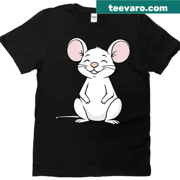Adorable illustration of a white mouse on a T-shirt