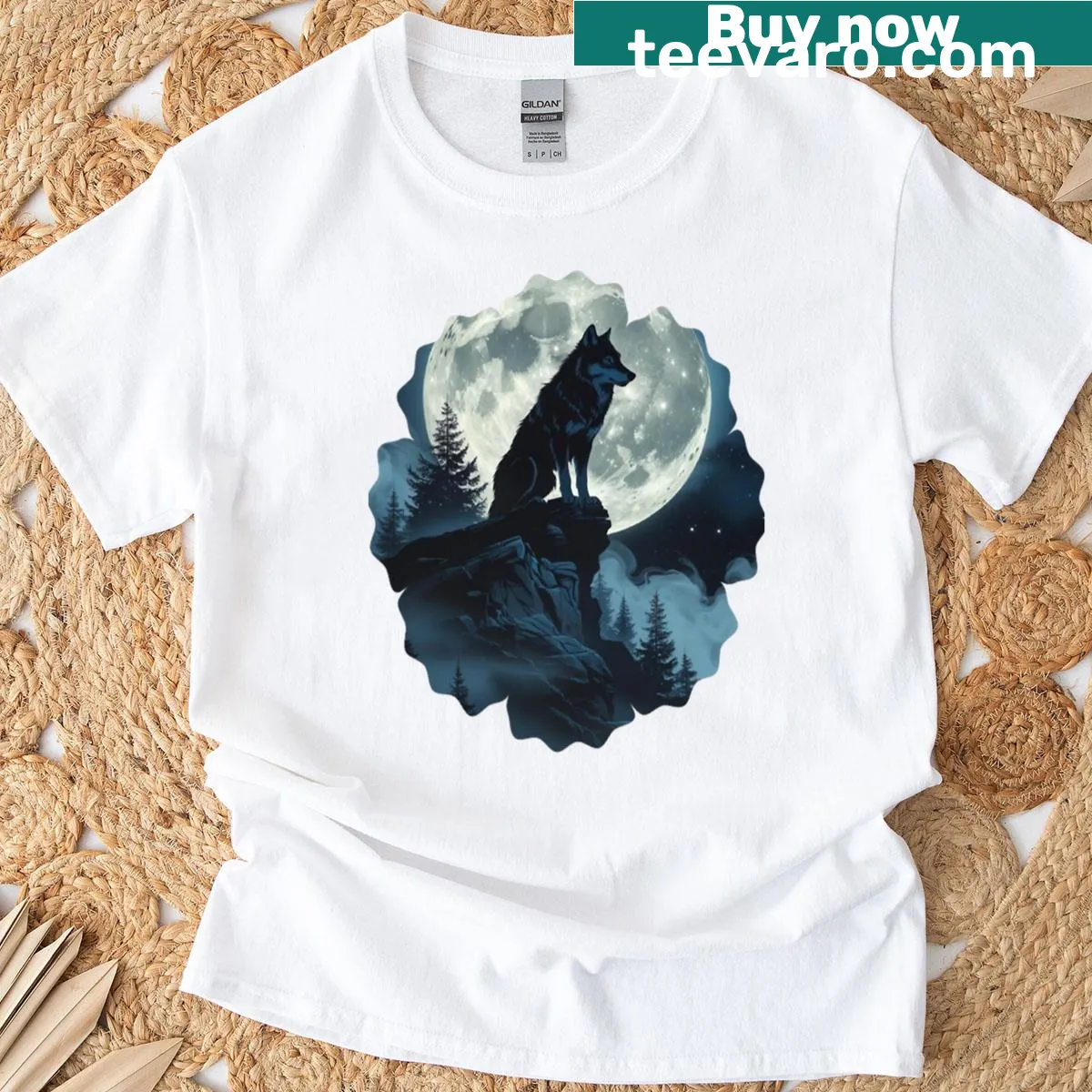 Minimalist wolf silhouette graphic T-shirt — on a men's t-shirt