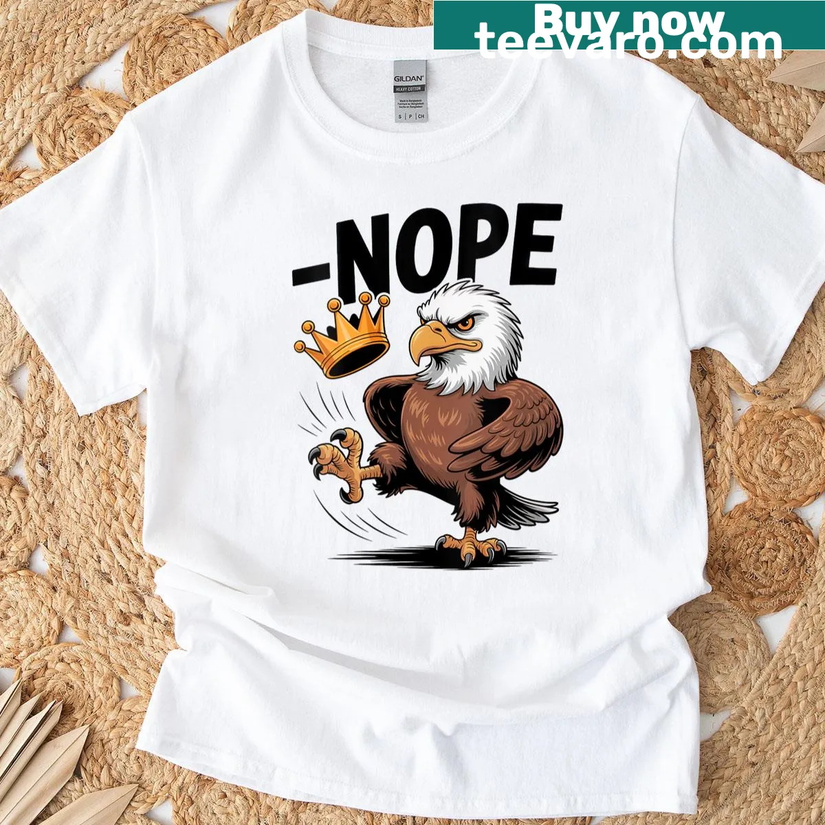 Vintage T-shirt with eagle kicking a crown graphic — on a men's t-shirt