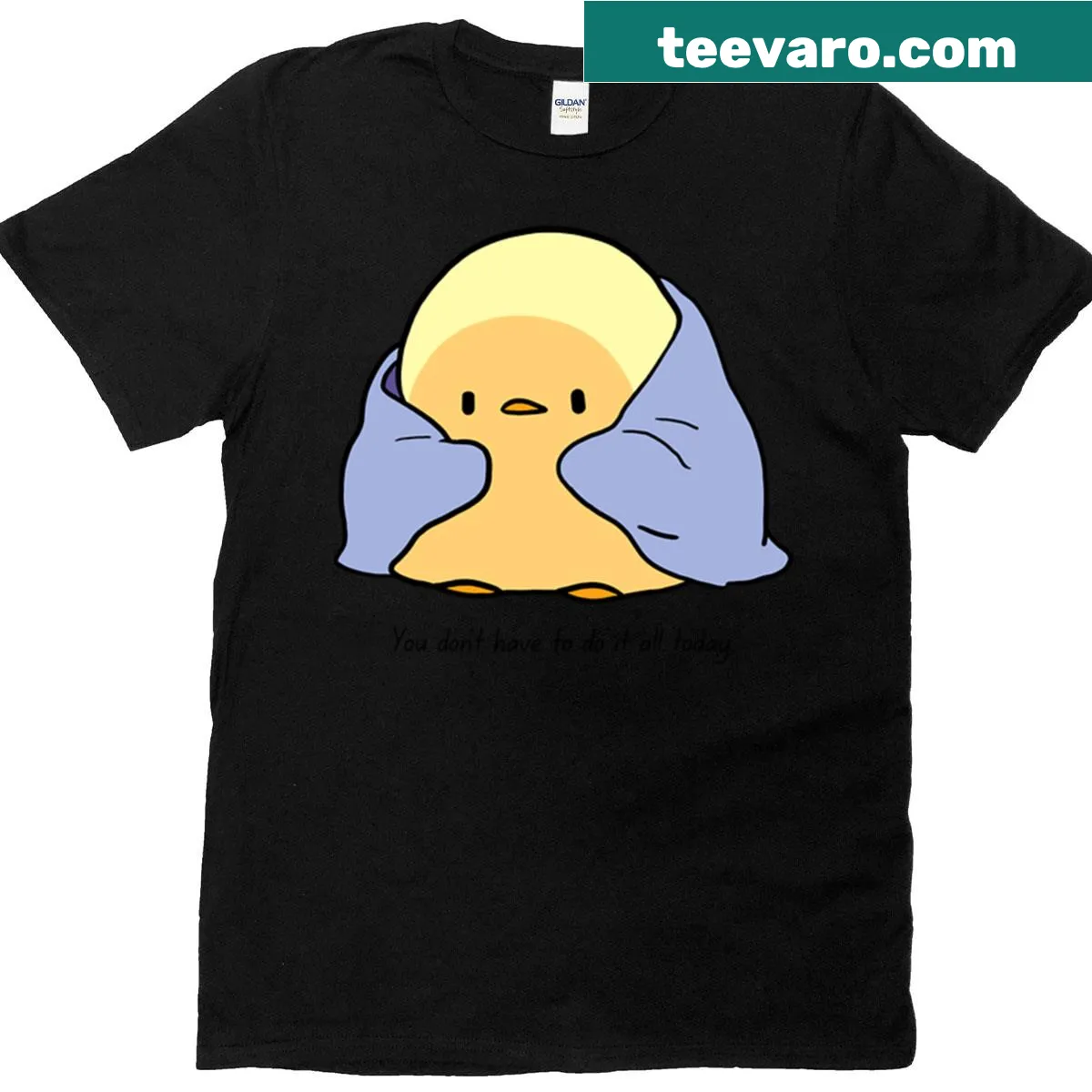 Comforting t-shirt with text reminding you not to do it all today — on a men's t-shirt